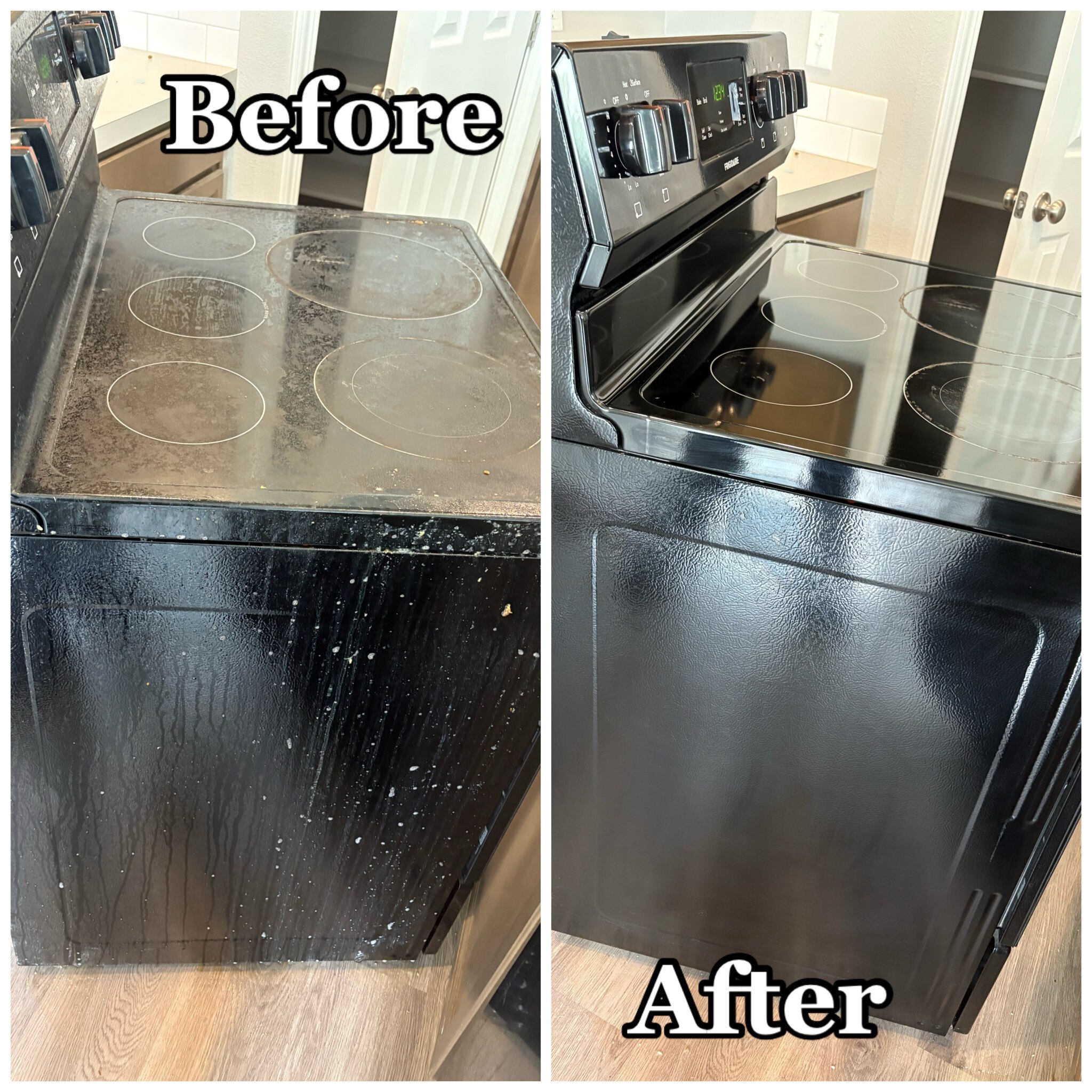 Before and after stove cleaning